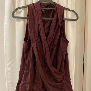 Theory Burgundy silk cross-front drape top S